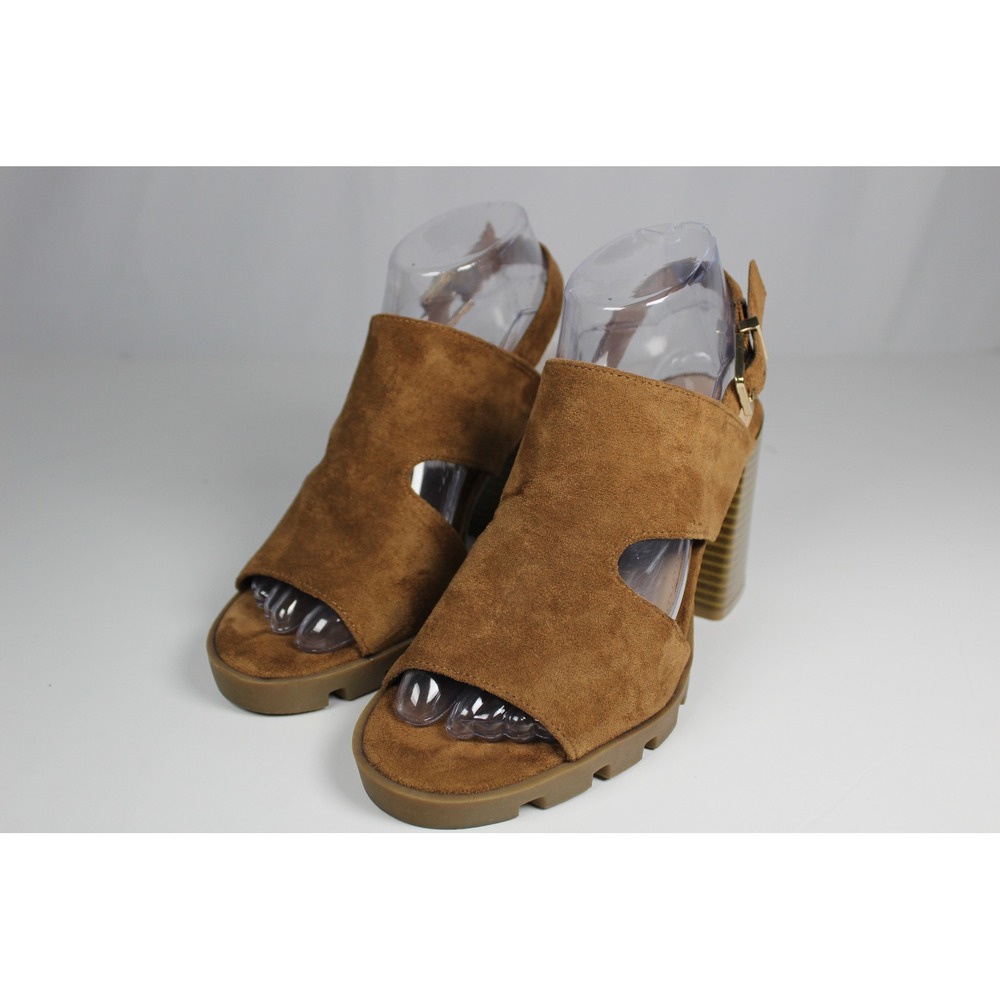 A New Approach Brown Faux Suede Platform Block Heel Lug Sole Sandals Mens 10